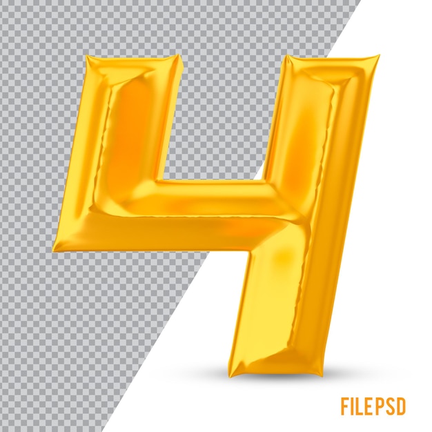 número 4, oro, 3d, interpretación