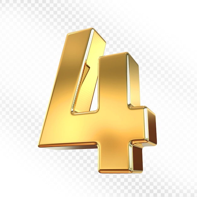 número 4, oro, 3d, render