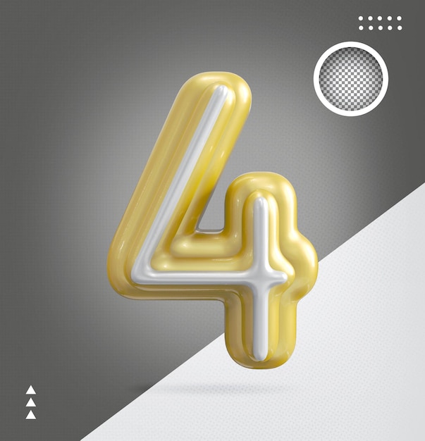 Numero 4 oro con bianco 3d