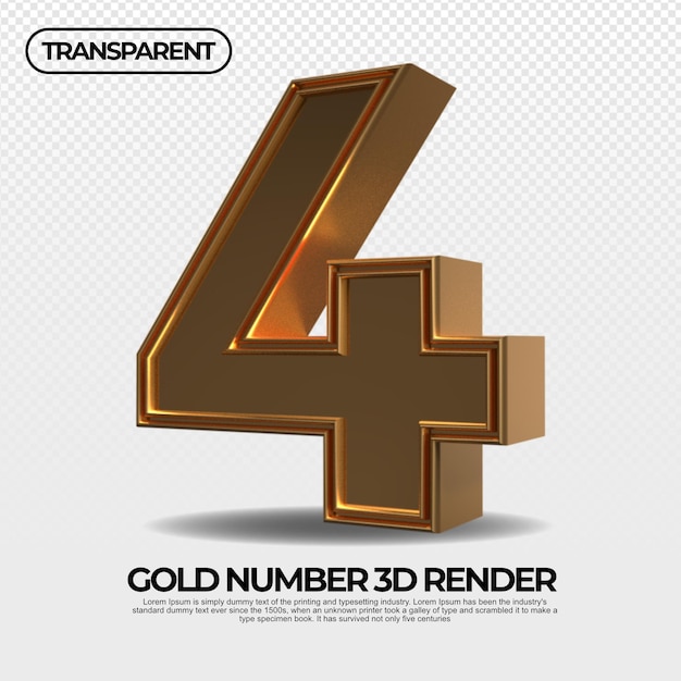 numero 4 oro trasparente lusso 3d