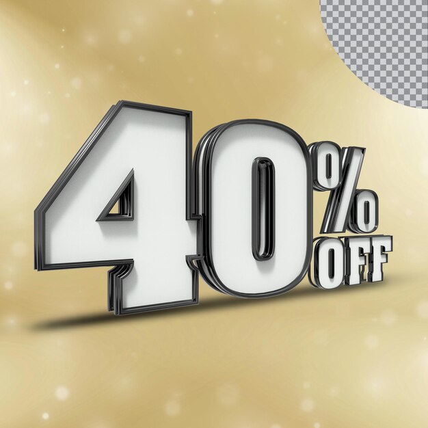 Número 40 por ciento 3D render colección color negro