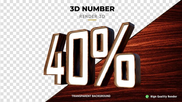 Número 40 por ciento renderizado realista de textura de madera 3d