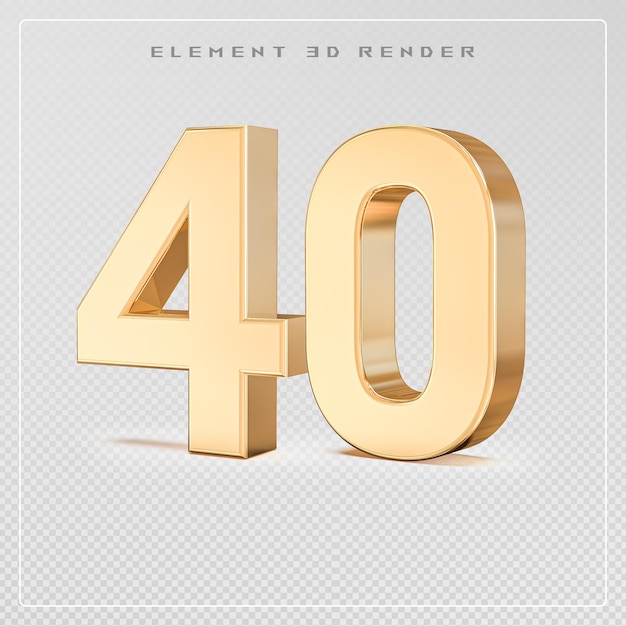 El número 40 dorado en 3D
