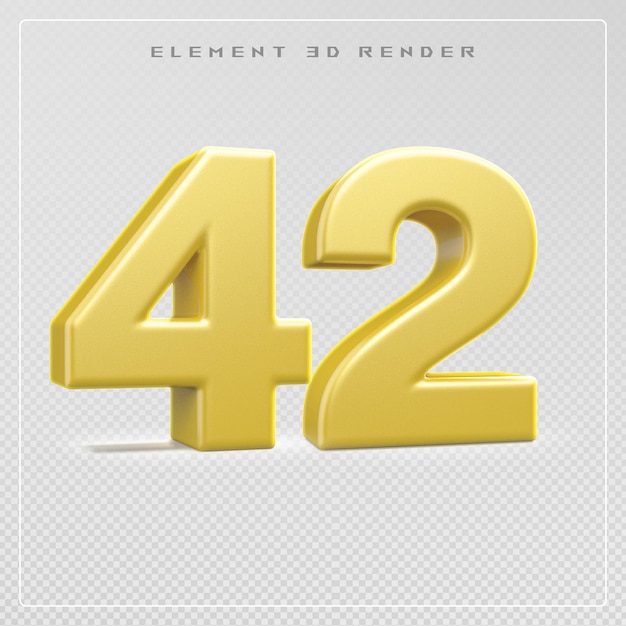 El número 42 dorado en 3D