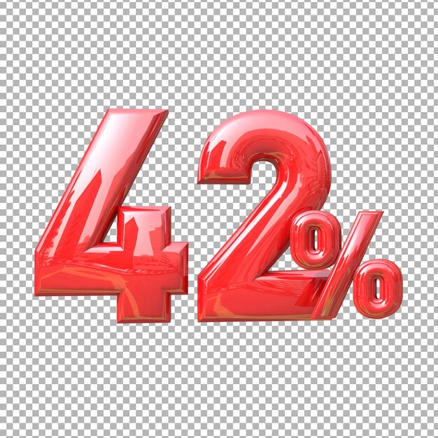 Número 42 signo de porcentaje símbolo color rojo 3d premium psd