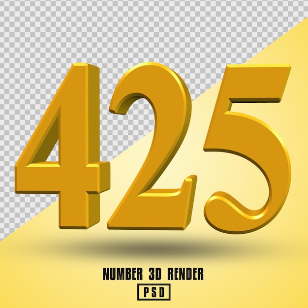 Número 425 3d render amarillo oro color