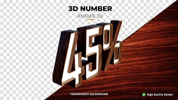 Número 45 por ciento renderizado realista de textura de madera 3d