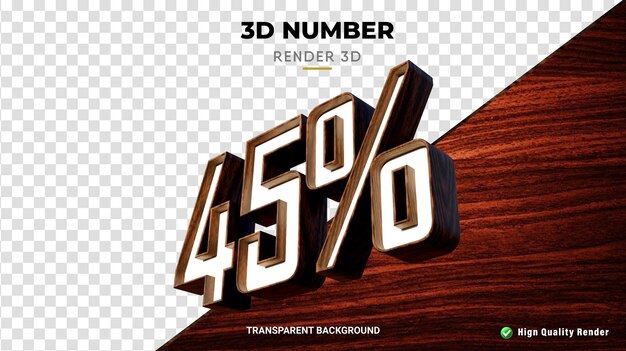 Número 45 por ciento renderizado realista de textura de madera 3d