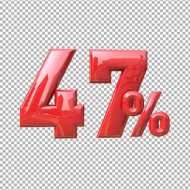 Número 47 signo de porcentaje símbolo color rojo 3d premium psd