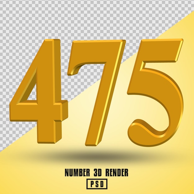 Número 475 3d render amarillo oro color