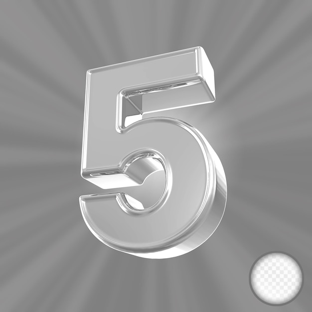 Numéro 5 en 3D argenté