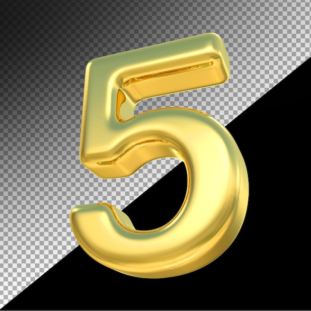 Número 5 3D de lujo de oro