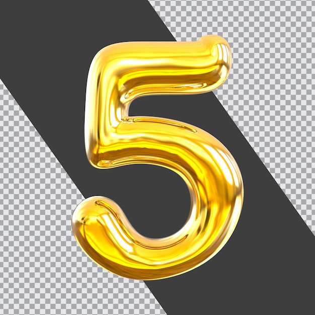 PSD número 5 3d render estilo oro lujo