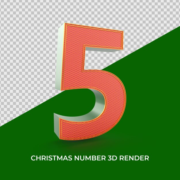 número 5, adornos navideños, 3d, render