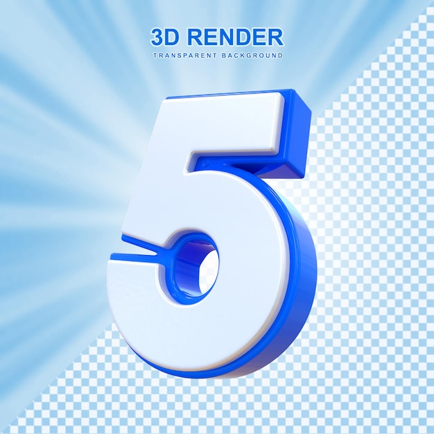 Número 5 azul en 3D