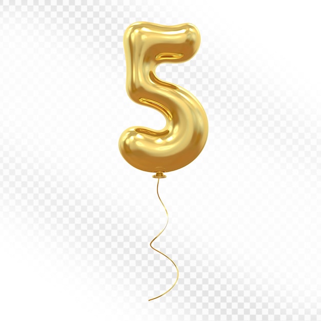 Número 5 Balão Dourado 3D