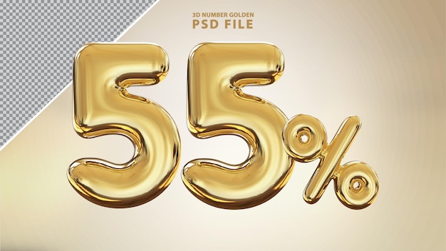 Número 5 por ciento 3D render de lujo dorado
