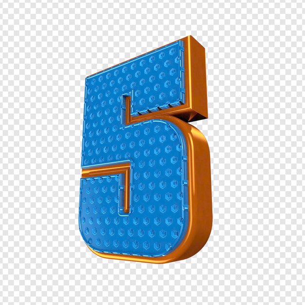 número 5 cinco azul claro e dourado