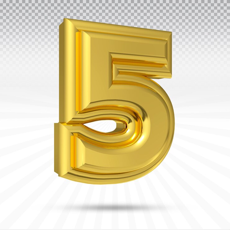 PSD número 5 colección de render 3d con color dorado a la izquierda