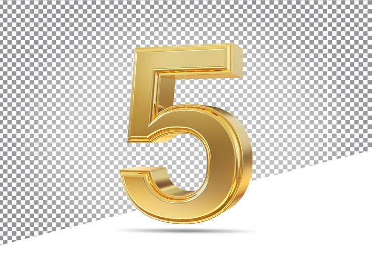 PSD número 5 dorado 3d