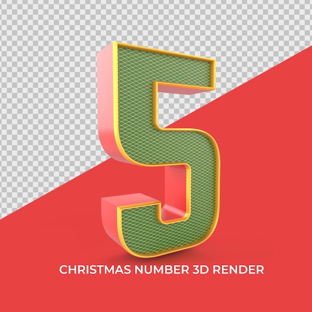 Número 5 enfeites de natal renderização em 3d