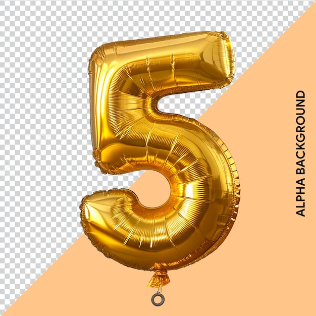 Número 5 estilo de globo dorado 3D para composiciones