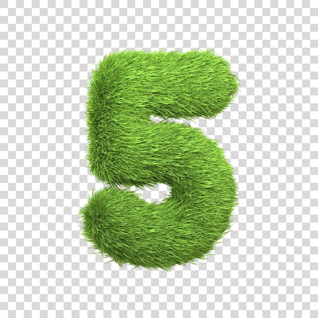 El número 5 en forma de densa hierba verde sobre un telón de fondo blanco puro Número 5 Vista delantera