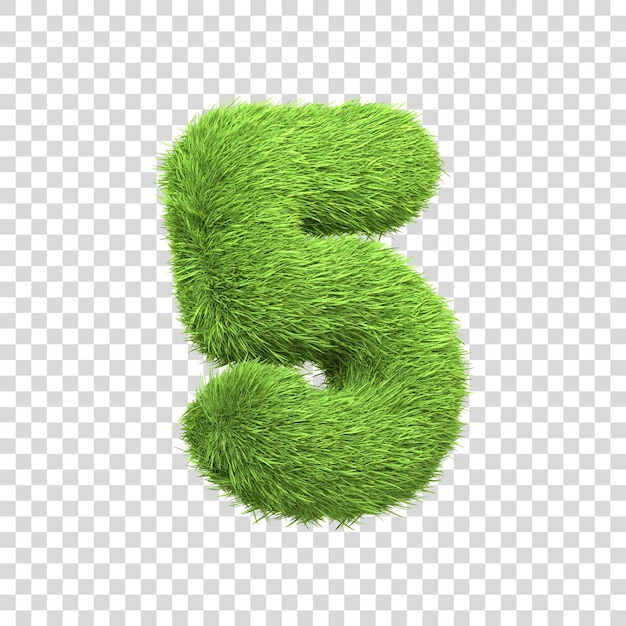 Le numéro 5 en forme d'herbe verte dense sur un fond blanc pur Numéro 5 Vue de devant