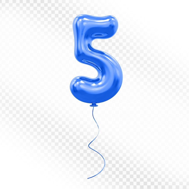 Número 5 El globo azul en 3D
