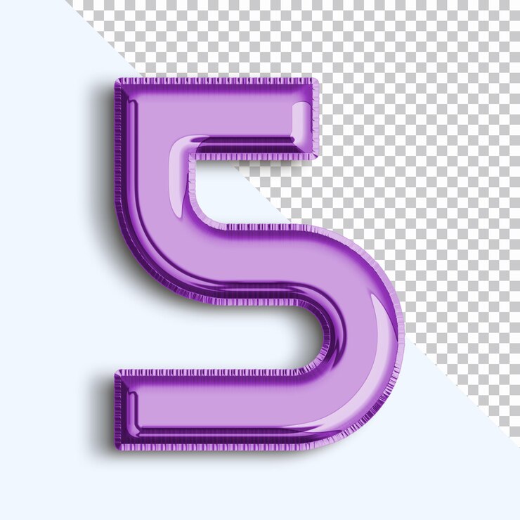 PSD número 5 globo de lámina metálica renderizado en 3d sobre fondo transparente png