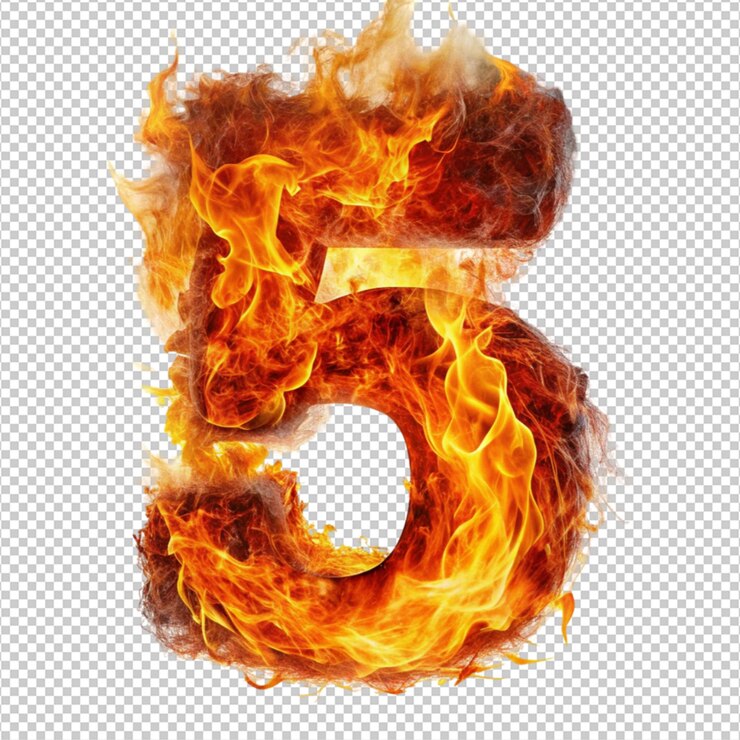 PSD número 5 llamas de fuego en fondo blanco
