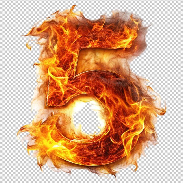PSD número 5 llamas de fuego en fondo blanco