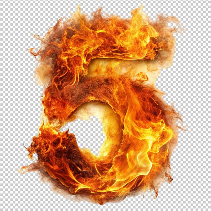PSD número 5 llamas de fuego en fondo blanco
