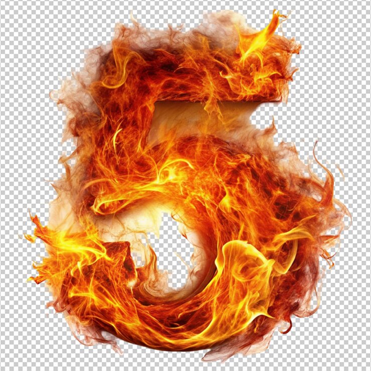 PSD número 5 llamas de fuego en fondo blanco