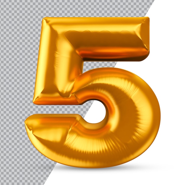 Número 5, oro, 3d, interpretación