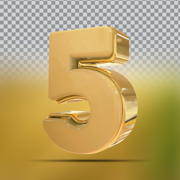 Número 5 oro 3d render estilo lujo