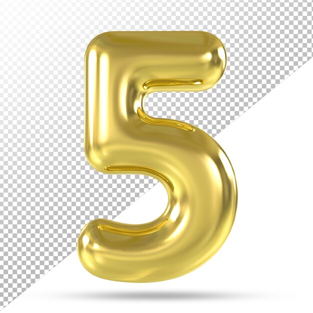 Numero 5 palloncini 3d d'oro