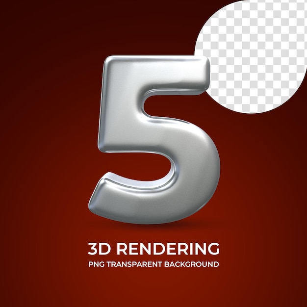 Numéro 5 rendu 3d fond transparent isolé
