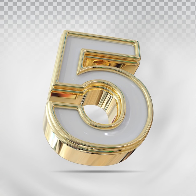 Número 5 representación 3d de lujo de oro