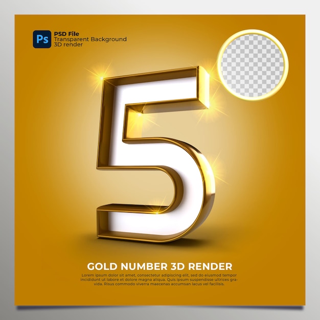 Numéro 5 Style 3d Render Gold Avec Des éléments