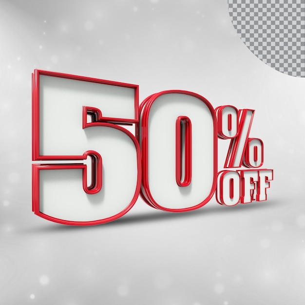 Número 50 por ciento 3D render colección color rojo