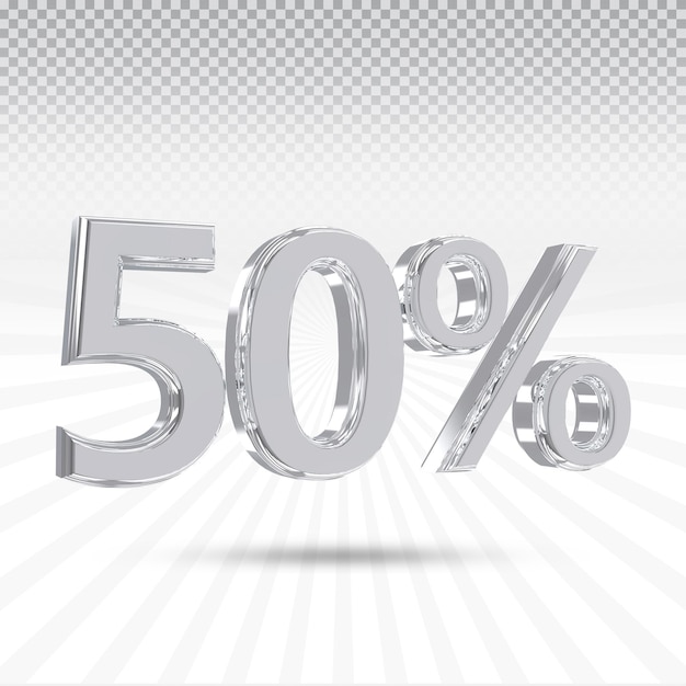 Número 50 por ciento colección de render 3D con color plata