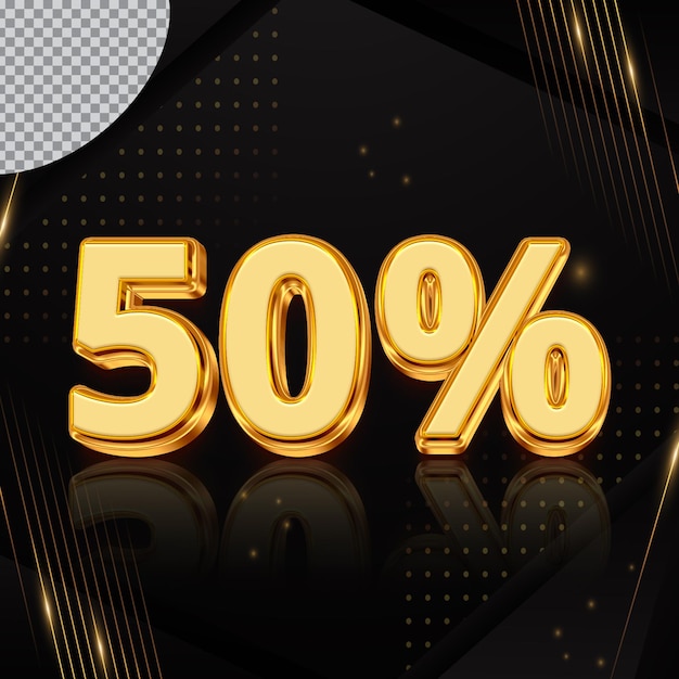 Número 50 por ciento colección de renderización 3D con color dorado