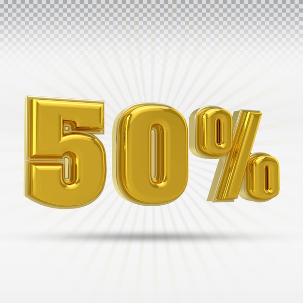 Numero 50% di raccolta di rendering 3D con stile a sinistra del colore bianco e oro