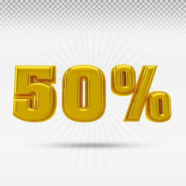 Numero 50 percento della collezione di rendering 3D con colore oro