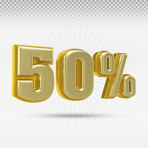 Numero 50 percento della raccolta di rendering 3D con colore oro e bianco a sinistra