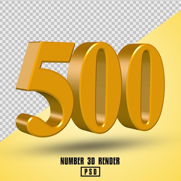 Número 500 3d render amarillo oro color