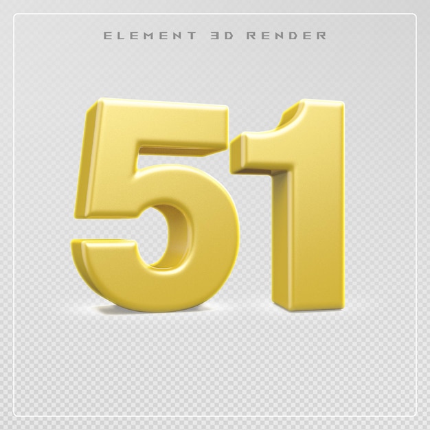 el número 51 dorado 3d render