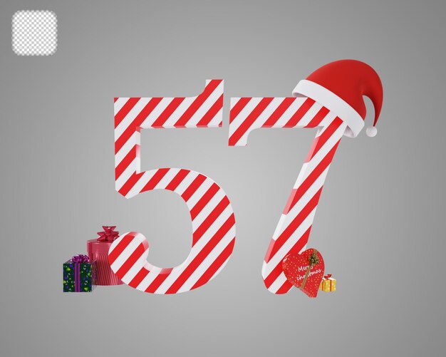 PSD numéro 57 avec illustration 3d de noël chapeau de père noël rouge