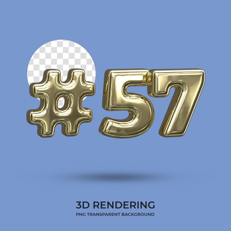 PSD número 57 texto dorado representación 3d fondo transparente